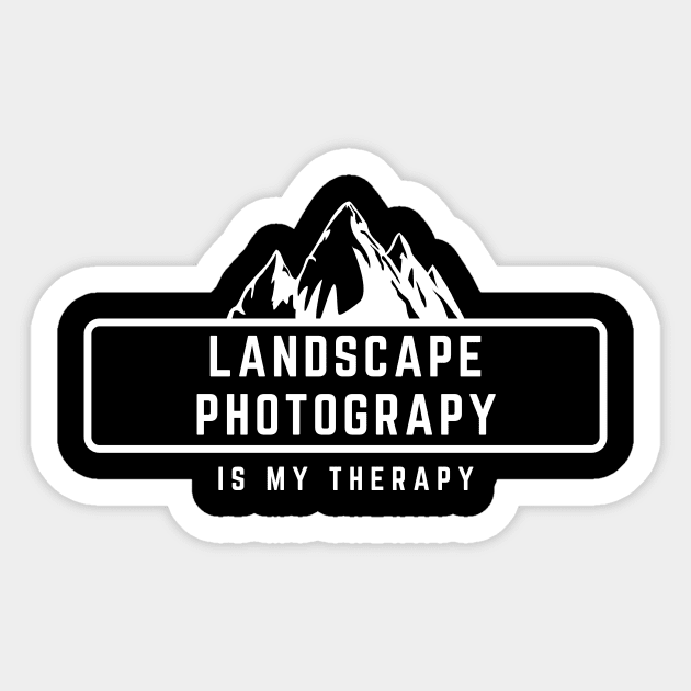 Landscape Photography is my therapy text design with mountains for nature photographers Sticker by BlueLightDesign